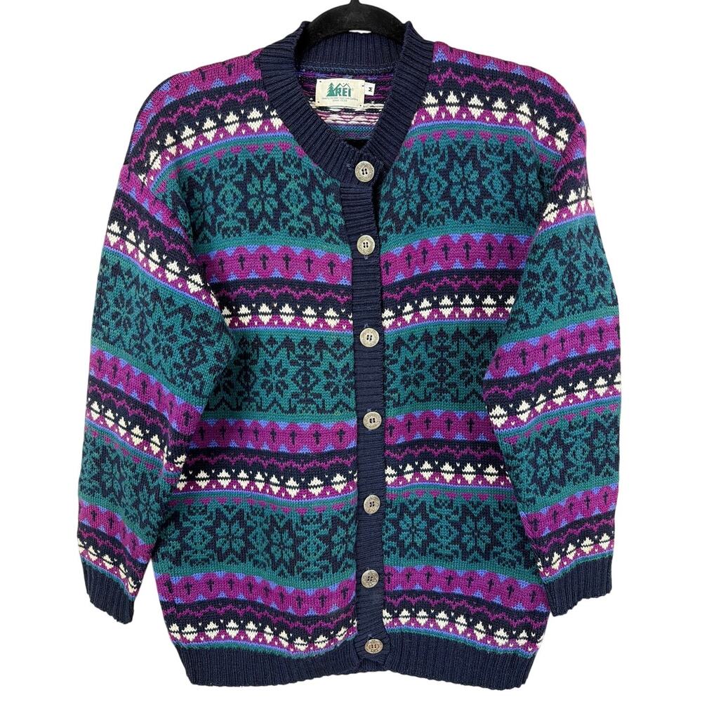 Vintage 90's REI Multicolored Fair Isle Button-Down Cardigan Sweater Size M